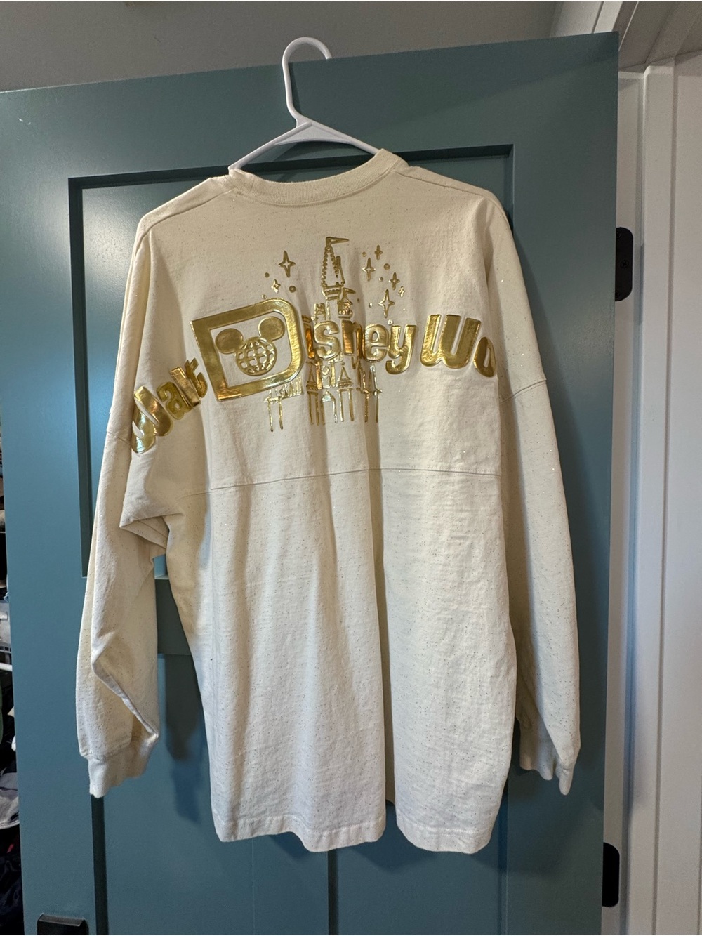 Disney World Gold Logo Cream Glitter Spirit Jersey
